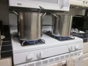 Heating batch on stove